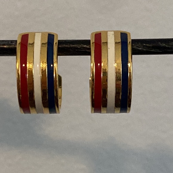 SOLD! ❌💥American Patriotic Gold Red White Blue Hoops - Picture 4 of 14
